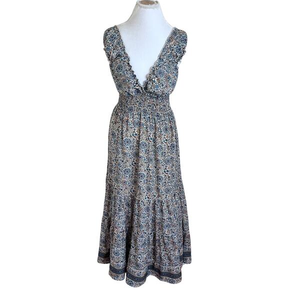 Anthropologie Boemo Boho Maxi Dress Size M Floral Peasant Tiered Smocking India - Picture 1 of 10